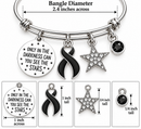 Black Ribbon Awareness Bracelet, Melanoma Cancer Survivor Gift, Only in the Darkness Can You See the Stars, Grief & Memorial Jewelry
