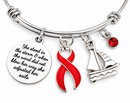 Red Ribbon Awareness Bracelet, Heart Disease Stroke HIV AIDS Support Gift, She Adjusted Her Sails, Inspirational Jewelry
