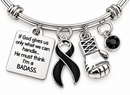 Black Awareness Ribbon Bracelet, Cancer Survivor Gift, Melanoma Awareness Jewelry, Badass Warrior Bracelet, Boxing Glove Charm, Strength Gift