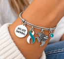 Cervical Cancer Awareness Bracelet, Teal White Ribbon, Just Keep Swimming, HPV Awareness, Survivor Gift, Cancer Warrior Jewelry