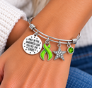 Lime Green Ribbon Bracelet, Lyme Disease Awareness Gift, Lymphoma Survivor Jewelry, Only in the Darkness Can You See the Stars