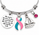 BRCA Awareness Bracelet, Pink Teal Ribbon Jewelry, Previvor Gift, Hereditary Breast Ovarian Cancer Support, She Adjusted Her Sails