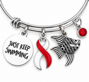 Red White Awareness Ribbon Bracelet, Head Neck Cancer, Oral Cancer, Aplastic Anemia, DVT, Just Keep Swimming Gift