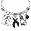 Black Awareness Ribbon Bracelet, Cancer Survivor Gift, Melanoma Awareness Jewelry, Badass Warrior Bracelet, Boxing Glove Charm, Strength Gift