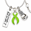 Lime Green Ribbon Necklace, This Is Tough But So Am I, Non Hodgkin Lymphoma Gift, Lyme Disease Awareness, Cancer Fighter Jewelry