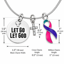 Thyroid Cancer Awareness Necklace, Let Go Let God Faith Jewelry, Pink Purple Teal Ribbon, Thyroid Cancer Survivor Gift, Christian Necklace