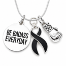 Black Awareness Ribbon Necklace, Be Badass Everyday, Melanoma Cancer Survivor Gift, Boxing Glove Jewelry, Warrior Strength Necklace