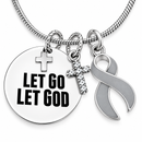 Let Go Let God Necklace, Gray Ribbon Brain Cancer Awareness, Brain Tumor Survivor Gift, Asthma Awareness, Christian Faith Cross Jewelry