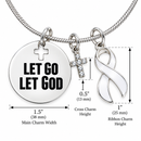 White Ribbon Lung Cancer Awareness Necklace, Let Go Let God Faith Jewelry, Cancer Survivor Gift, Christian Cross Necklace, Hope Jewelry