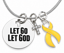 Yellow Ribbon Awareness Necklace, Let Go Let God Faith Jewelry, Sarcoma Cancer Gift, Endometriosis Support, Christian Survivor Necklace