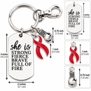 Red Ribbon Awareness Keychain, Heart Disease Stroke HIV AIDS Blood Cancer Survivor Gift, She Is Strong Fierce Brave, Warrior Gift