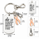 Peach Ribbon Cancer Awareness Keychain, Uterine Endometrial Cancer Gift, She Is Strong Fierce Brave, Survivor Warrior Support Gift