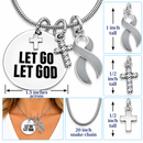 Let Go Let God Necklace, Gray Ribbon Brain Cancer Awareness, Brain Tumor Survivor Gift, Asthma Awareness, Christian Faith Cross Jewelry