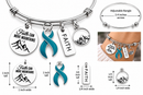 Teal Awareness Ribbon Faith Bracelet, Faith Can Move Mountains Jewelry, Ovarian Cancer PCOS Anxiety Endometriosis Support Gift