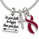Burgundy Ribbon Necklace, Multiple Myeloma Awareness Gift, Brain Aneurysm Survivor Jewelry, Faith Over Fear Cross Necklace, Warrior Gift