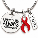 Red Ribbon Awareness Necklace, HIV AIDS Heart Disease Stroke Survivor Gift, Matthew 28:20 Christian Faith Jewelry, Encouragement Necklace