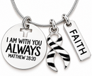 Rare Disease Awareness Necklace, Zebra Ribbon Ehlers Danlos EDS Gift, Neuroendocrine Cancer Survivor Jewelry, Matthew 28:20 Faith Necklace