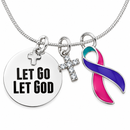 Thyroid Cancer Awareness Necklace, Let Go Let God Faith Jewelry, Pink Purple Teal Ribbon, Thyroid Cancer Survivor Gift, Christian Necklace