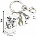 Gray Ribbon Brain Cancer Awareness Keychain, Brain Tumor Survivor Gift, She Is Strong Fierce Brave, Cancer Warrior Encouragement Gift