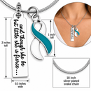 Cervical Cancer Awareness Necklace, Teal White Ribbon, She Is Fierce Jewelry, Cervical Cancer Survivor Gift, Cancer Warrior Necklace