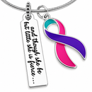 Thyroid Cancer Awareness Necklace, Pink Teal Purple Ribbon, Thyroid Cancer Survivor Gift, She Is Fierce Jewelry, Thyroidectomy Recovery Gift