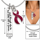 And Though She Be But Little She Is Fierce Necklace, Burgundy Awareness Ribbon, Cancer Survivor Gift, Multiple Myeloma, Warrior Jewelry