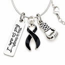 Black Ribbon Cancer Awareness Necklace – This Is Tough But So Am I Jewelry – Boxing Glove Fighter Gift – Melanoma Survivor Necklace