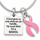 Breast Cancer Survivor Necklace, Pink Ribbon Jewelry, Badass Cancer Warrior Gift, Funny Inspirational Christian Gift for Her