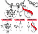 Red & White Ribbon Awareness Necklace, I Will Hold You Up When Your Strength Fails, Aplastic Anemia DVT Head Neck Cancer Gift