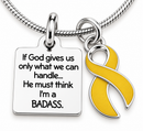 Gold Ribbon Childhood Cancer Awareness Necklace – “If God Gives Us Only What We Can Handle” BADASS Inspirational Survivor & Fighter Gift