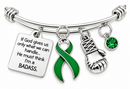 Green Awareness Ribbon Bracelet – Mental Health & Kidney Disease Gift, BADASS Fighter Bracelet with Boxing Glove