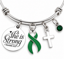 She Is Strong Awareness Ribbon Bracelet – Proverbs 31:25 Christian Survivor Gift – Choose Any Ribbon Color – Cancer, Chronic Illness & Support Jewelry