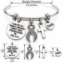 Gray Ribbon Bracelet, Brain Cancer Awareness Gift, Glioblastoma Jewelry, Brain Tumor Survivor Bracelet, Philippians 4:13 Faith Gift