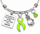 Lime Green Ribbon Lymphoma Awareness Bracelet – Non-Hodgkin Lymphoma BADASS Cancer Fighter Gift with Boxing Glove