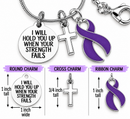 Purple Awareness Ribbon Necklace – “I Will Hold You Up” Pancreatic Cancer & Epilepsy Gift, Faith Necklace with Cross