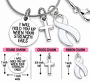 White Ribbon Lung Cancer Awareness Necklace – “I Will Hold You Up” Faith Cross Necklace, Lung Cancer Survivor & Fighter Gift