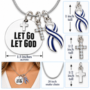 Let Go Let God Necklace, Navy Blue White Awareness Ribbon, Christian Faith Jewelry, Cross Necklace, Inspirational Gift, ALS Awareness Gift