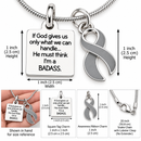 Gray Awareness Ribbon Necklace – Badass Brain Cancer & Brain Tumor Fighter Gift, Survivor Jewelry