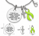 Lime Green Awareness Ribbon Faith Necklace – Philippians 4:13 Christian Necklace, Lymphoma & Lyme Disease Support Gift