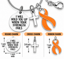 Orange Awareness Ribbon Necklace – “I Will Hold You Up When Your Strength Fails” MS & Leukemia Awareness, Faith & Cancer Support Gift