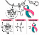 Pink & Teal Ribbon Previvor Necklace, BRCA1 BRCA2 Awareness Gift, I Will Hold You Up, Hereditary Breast Ovarian Cancer Jewelry