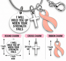 Peach Ribbon Uterine Cancer Awareness Necklace – “I Will Hold You Up” Faith Necklace with Cross, Endometrial Cancer Gift