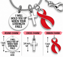 Red Awareness Ribbon Necklace – “I Will Hold You Up” Heart Disease & Stroke Awareness Gift, Faith Necklace with Cross