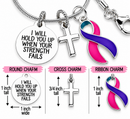 Thyroid Cancer Awareness Necklace – Pink Teal Purple Ribbon, “I Will Hold You Up” Faith Cross Necklace, Survivor Gift