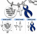 Navy Blue Ribbon Awareness Necklace, I Will Hold You Up Necklace, Colorectal Cancer Gift, Colon Cancer Support, Christian Cross Jewelry