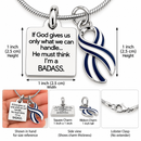 ALS Awareness Necklace, Blue White Ribbon Jewelry, Badass Warrior Gift, Funny Christian Inspirational Necklace, Faith & Strength Gift
