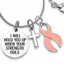 Peach Ribbon Uterine Cancer Awareness Necklace – “I Will Hold You Up” Faith Necklace with Cross, Endometrial Cancer Gift