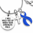 Periwinkle Ribbon Stomach Cancer Awareness Necklace – “I Will Hold You Up” Faith Necklace with Cross, Survivor & Fighter Gift