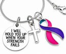 Thyroid Cancer Awareness Necklace – Pink Teal Purple Ribbon, “I Will Hold You Up” Faith Cross Necklace, Survivor Gift