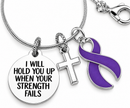 Purple Awareness Ribbon Necklace – “I Will Hold You Up” Pancreatic Cancer & Epilepsy Gift, Faith Necklace with Cross